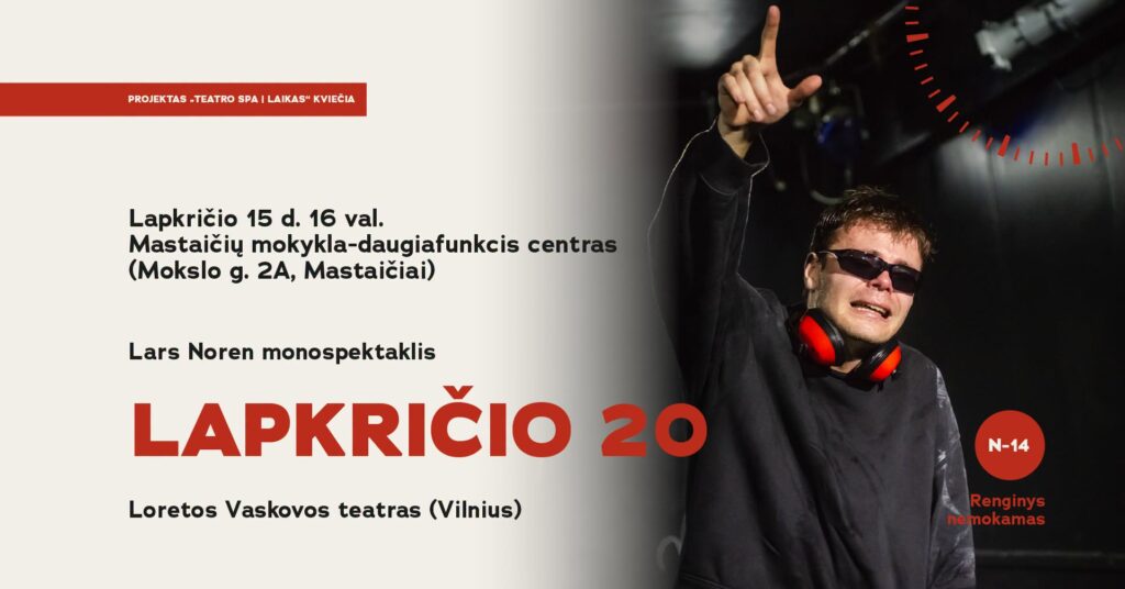 Monospektaklis „LAPKRIČIO 20“ plakatas